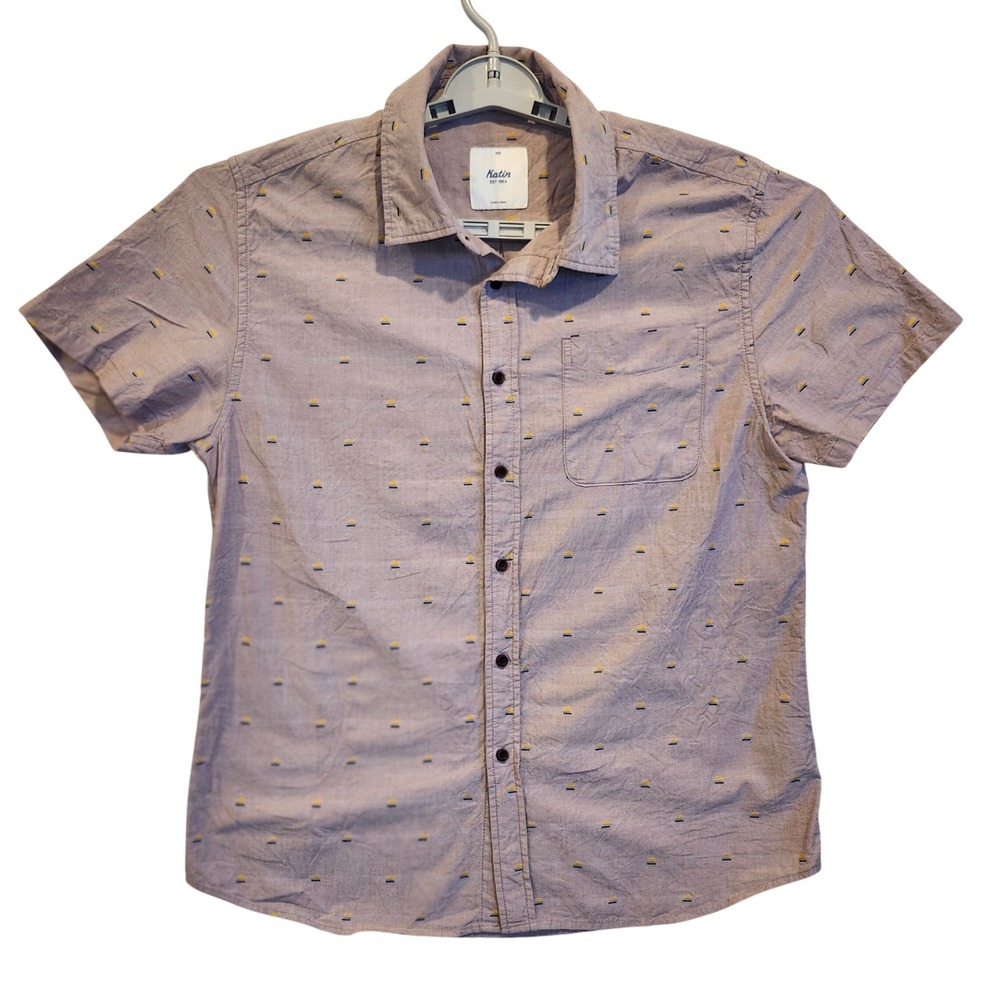 Katin Mens‎ Medium Short Sleeve Button Down Shirt Cotton Sunset Print Mauve MD